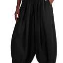 Fisoew Womens Wide Leg Balloon Pants Casual Barrel Elastic Waist Pleated Baggy Workout Sweat Pants with Pockets S