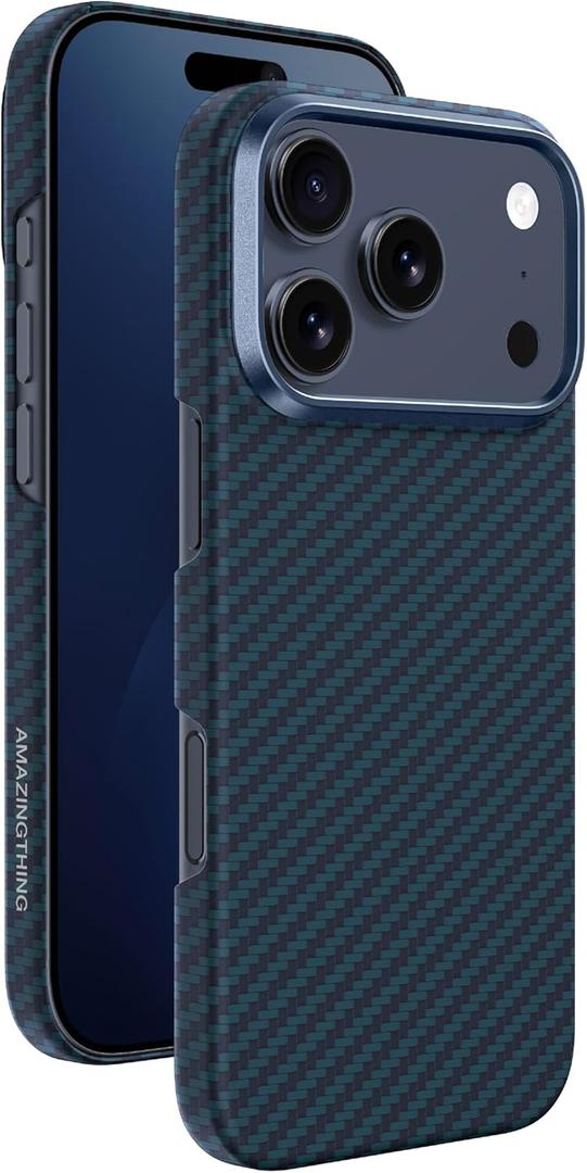 AMAZINGthing for iPhone 17 Pro Max [Titan Max Case], Aramid Fiber Woven, Ultra Slim, Designed for MagSafe Accessories, Shockproof, Magnetic Phone Cover, Blue