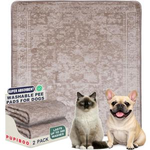 PUPIBOO Washable Pee Pads for Dogs and Cats - Super Absorbent Reusable Puppy Training Pads - 100% Waterproof, Leak-Proof & Non-Slip Whelping Pads for Pet Housebreaking (36 x 36 Inch (Pack of 2), Taupe)