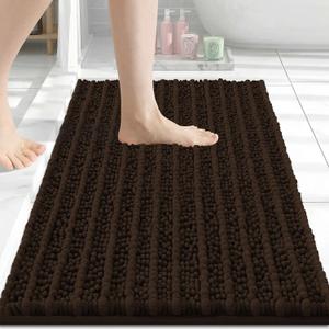 Arotive Luxury Bathroom Rugs 24x16, Extra Soft Thick Absorbent Shaggy Chenille Bath Rugs, Non-Slip Machine Wash Dry, Bath Mats for Bathroom Floor, Tub and Shower, Home Decor Accessories, Brown
