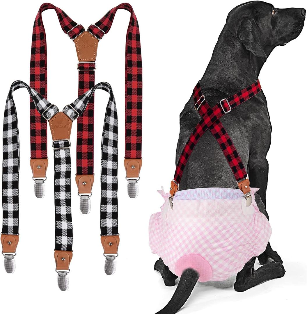 Pet Soft Dog Suspenders 2 Pieces Female Dog Diaper Suspenders for Dogs Diaper Keeper Suspender for Dogs Skirt, Doggy Dress (Plaid, M/L)