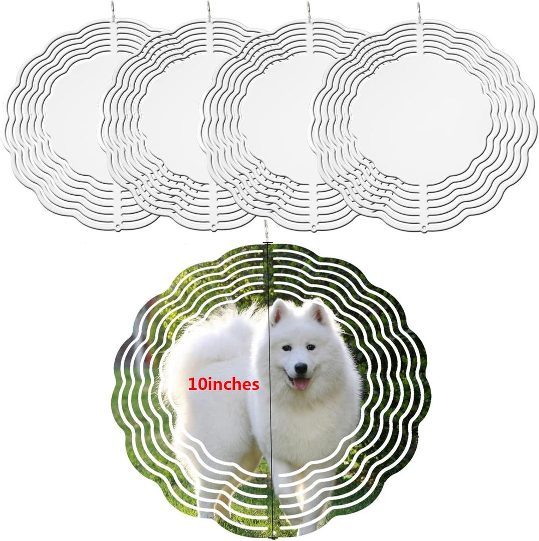 5 pcs Sublimation Wind Spinner Blanks 10 INCH Round Sublimation Blanks Products Stainless Steel Metal Indoor Outdoor Garden Decoration for Heat Press Transfer Sublimation Blank Gift