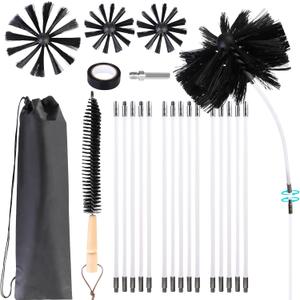 REDCAMP 20 Feet Chimney Sweep Kit, Dryer Vent Cleaner Kit with 15 Flexible Rods, 4/6 in Brush Heads for Easy Cleaning, Chimney Cleaning Kit for Efficient Fireplace Sewage Pipe Maintenance