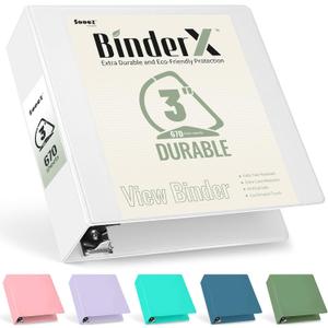 Sooez BinderX Extra Durable 3 Inch 3 Ring Binder, D-Ring Large Binder, Holds 670 Sheets of 8.5x11 Paper, Customizable View Cover with Inside Pocket, Heavy Duty 3 Ring Binder for School, White