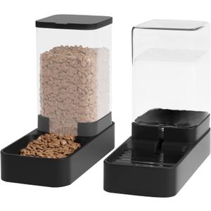Automatic Cat Feeder and Water Dispenser in Set with Pet Food Bowl,Gravity Dog Waterer and Food Feeder for Small Medium Dog Cat Puppy Kitten Large Capacity(3.3L,Black)