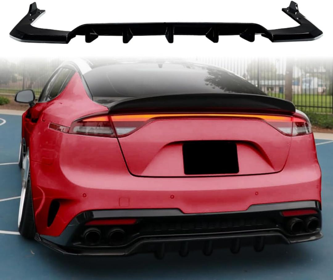 Rear Diffuser Extension Fits KIA Stinger 2018-2021 Only, Add-On Rear Bumper Diffuser, ABS Plastic, Gloss Black