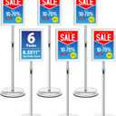 6Packs Floor Standing Sign Holder Stands for Display 8.5x11Inch Pedestal Poster Sign Stand, Adjustable Sign Holder Stand for Vertical & Horizontal View Sign Display Stand, Silver