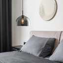 Modern Dome Pendant Lighting Fixtures, 11.8 Inch Large Dome Boho Chandelier, Rustic Farmhouse Industrial Hanging Lamp Ceiling Lights with Grey Glass Bell Lampshade for Kitchen Island, 30CM