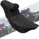 Motorcycles Driver Passenger Seat Cushion Pad One-Piece Seat Leather Pillion With Backrest Fit For Harley Touring Road King Street Glide Electra Glide 2009-UP (Black Stitching)