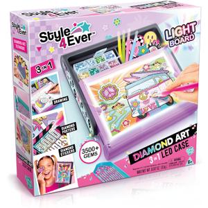 Canal Toys Style 4 Ever Diamond Art Studio. 3 in 1 LED case with Light up Board. Create Drawings, Diamond Posters, and Diamond Stickers. Age 6+
