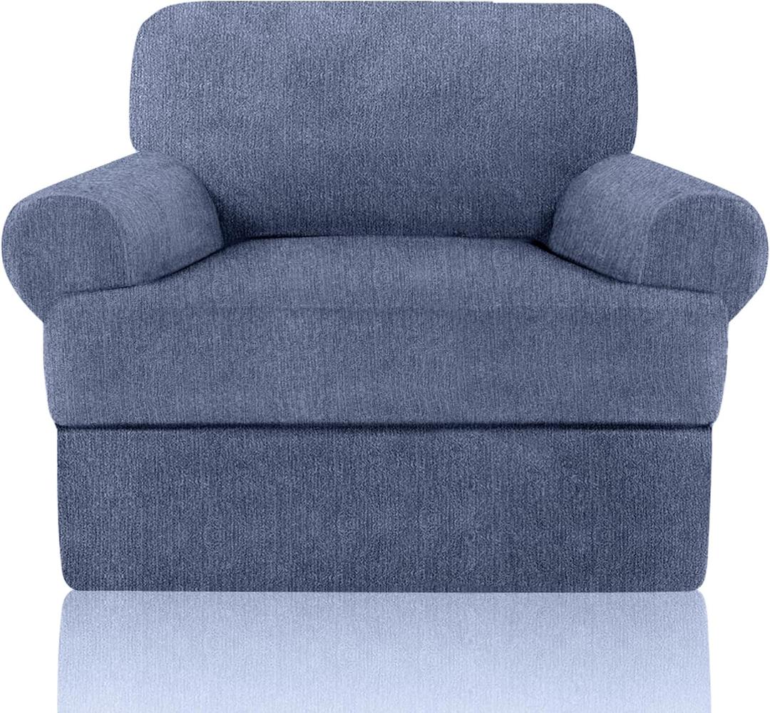 Sofa Cover 2 Pieces T Cushion Chair Covers with Arms Super Stretch Chair Slipcover for Living Room,Slip Cover Anti Slip Armchair Furniture Protector Pet Universal(Blue Grey, 1 Cushion)