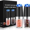 Sweet Alice Gravity Electric Pepper and Salt Grinder Set, Adjustable Coarseness, Battery Powered with LED Light, One Hand Automatic Operation, Stainless Steel Black, 2 Pack (2.5*2.5*7.9inch)