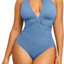 SHAPELLX Women's One Piece Swimsuit Tummy Control Ruched Full Coverage Bathing Suit V Neck Slimming Swimwear Size XL