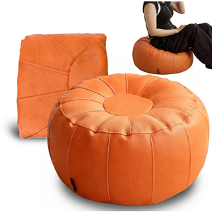 Elfzone Leather Pouf - 20”Dx12”H, Wash-Free Tech Fabric Pouf Unstuffed Ottoman Moroccan Footstool, Floor Footrest Cushion, Storage Solution, Natural Orange Color Unstuffed Faux Leather Cover (Orange)