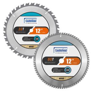 Luckyway 12 Inch Miter Saw Blades 32T General Purpose & 80T Fine Finish with 1 Inch Arbor TCT (Tungsten Carbide Tipped) Saw Blade for Cutting Wood 2-Pack