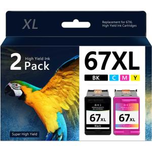 67XL Remanufactured Ink Cartridge - Replacement for HP 67XL Ink Cartridges Black/Color Combo Pack Compatible for 2700e 2700 2855e 2755e 2755 4155e 4255e for 6000 6055e 6400 Printer (67XL-2 Pack)