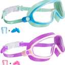 Seago Swim Goggles 2 Pack Anti-Fog Anti-UV Wide View Swimming Goggles for Kids 3-14 (Lightgreen & Purple)