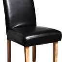 Mengsite Dining Room Chair Covers Chair Slipcovers Elastic Stretch Armless Removable Waterproof Pu Leather Chair Protector（Black，4 Pack）