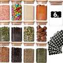 6oz Glass Spice Jars with Bamboo Lid and Label, 12 Pack Square Glass Container, Small Food Storage Containers for Kitchen, Clear Empty Seasoning Jar for Sugar, Salt, Coffee Bean, Herb, Borosilicate