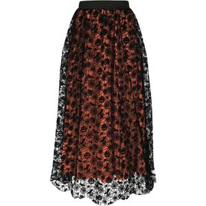 Witch Tulle Skirts for Women, Velvet Bats Double-Layered Mesh Elastic Waist Tutu Midi Skirt Halloween Costume (S)