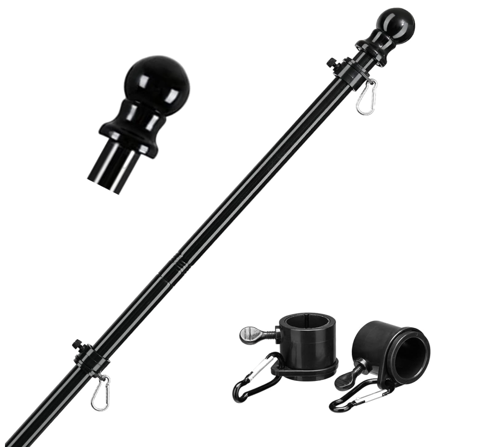 Black Pole for Outside House , 2 Tangle Free Rings,Heavy Duty Metal