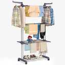 Bigzzia Clothes Drying Rack Folding Drying Rack Clothing 4 Tier Clothes Horses Rack Stainless Steel Laundry Drying Rack with Two Side Wings Grey
