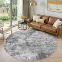 Nakagishi 6ft Round Rug for Living Room:6x6 Washable Modern Abstract Area Rug with Non-Slip Silicone Backing,Low Pile Soft Carpet for Bedroom & Dining Decor, Ideal for Kids-Grey