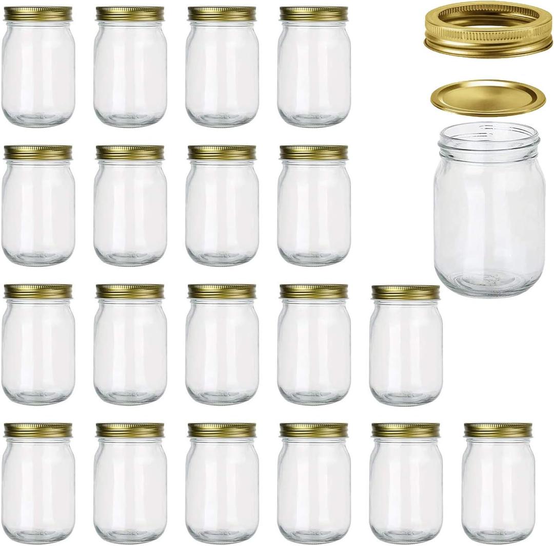 Encheng 12 oz Glass Jars With Lids And Bands,Clear Regular Mouth 12oz Mason Jars For Storage,Canning Jars For Caviar,Herb,Jelly,Jams,Honey,Dishware Safe,Spice Jars Storage Jars Set Of 20