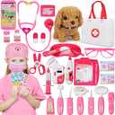 33Pcs Pet Doctor Kit for Toddlers - Dress Up Costume & Pretend Doctor Play Set with Dog Toy, Stethoscope, Pet Vet Roleplay Toys, Christmas Birthday Gifts for Ages 3 4 5 6 7 8 Year Old Boys Girls