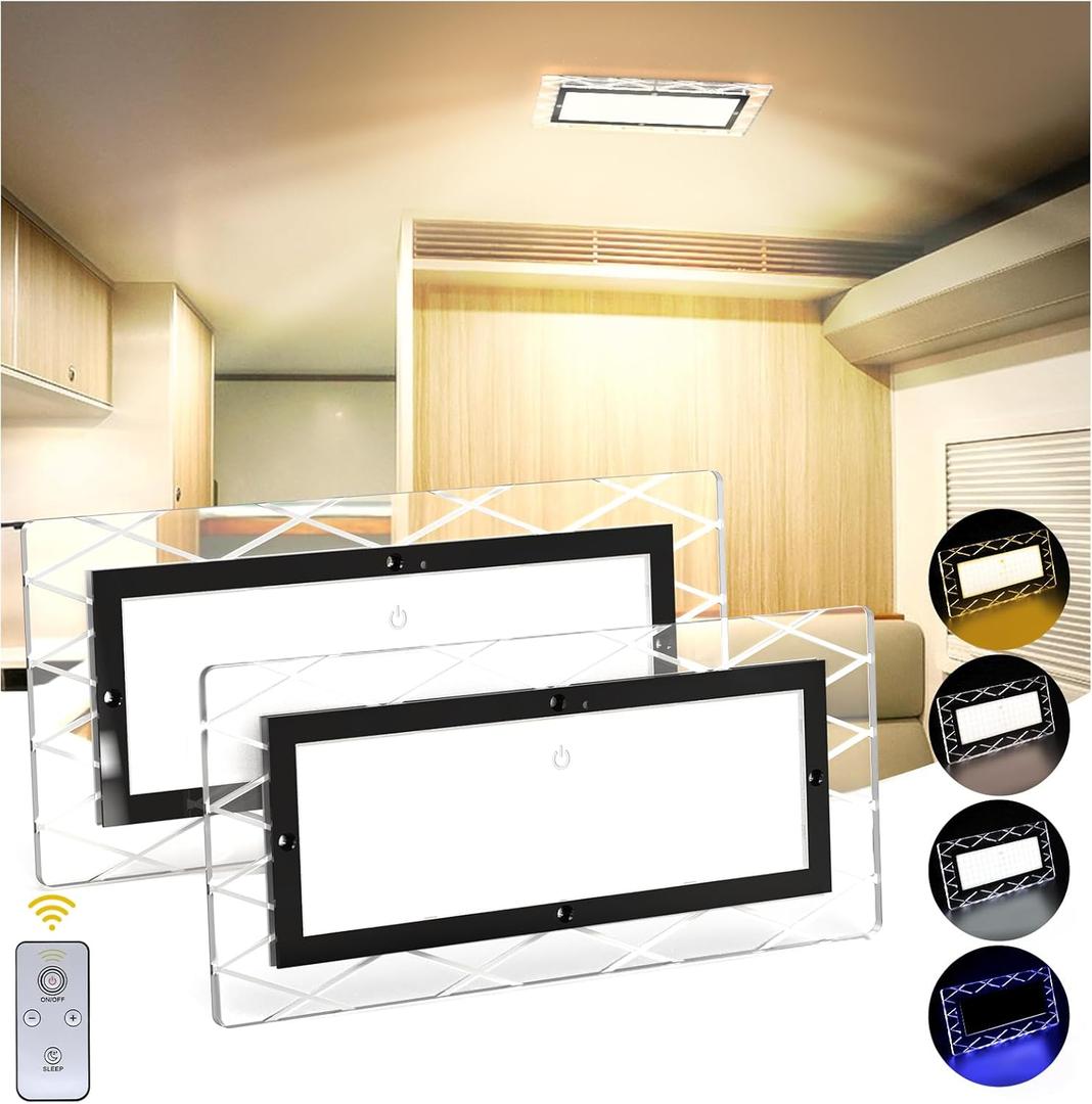 BlueFire 1800LM Bright LED RV Light Interior, 4 Color Temperature, DC12-30V Upgraded Brightness RV Ceiling Dome Lights, Dimmable Fixture for RV Camper Van Motorhome Boat Trailers (Large - 2 Pack)