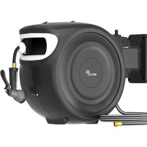 Retractable Garden Hose Reel 1/2"x130 ft, Automatic Hose Reel with 7 Pattern Nozzle,Any Length Lock Wall Mounted &180 Deg Swivel (Gray)