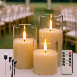 3-Pack Rechargeable Flameless Candles with Remote and Timer Function  LED Pillar Candles, Realistic Flickering Flame, Battery Operated, Safe Decor for Christmas, Home, Wedding, Holiday