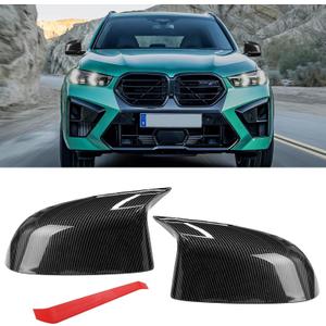 Jaronx Compatible with BMW Mirror Cover X3 G01/X4 G02/X5 G05/X7 G07 2019-2024,X6 G06 2020-2024, M Style Carbon Fiber Pattern Rearview Mirror Caps Cover for BMW, Horn Clip-on Left Right Side