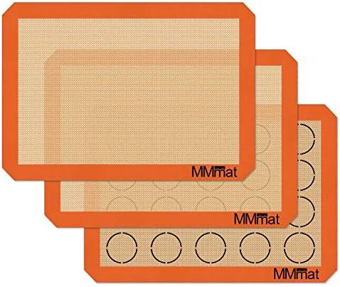 MMmat Silicone Baking Mat - Best German Silicone - Non Slip Silicone Baking Sheet, Non Stick Reusable Silicone Mats for Baking, Oven Liner, Counter Mat, 2 Half Sheets Mats + 1 Macaron Cookie Sheet