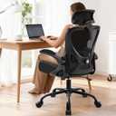 AreShark Office Chair - Ergonomic Desk Chair Breathable Mesh Chair with 2D Headrest & Adjustable Lumbar Support - Executive High Back Rolling Swivel Computer Gaming Chair with Wheels Flip-up Armrests (Black)