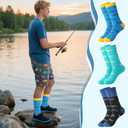 3 Pairs Funny Fishing Socks for Men Novelty Cotton Dress Crew Sock