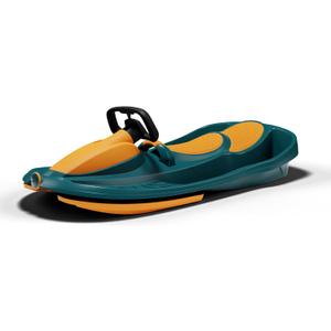 Snow Sled for Kids, Adults - Toboggan Sled, Easy Turning Steering Wheel, Anti-Slip Seat, Pull Up Brake, Durable Plastic Sled, Lightweight, Snow Sleds, Age 3+ 260 lbs (Orange)