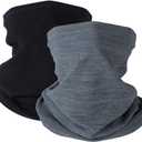 KGC 2 Pack Winter Neck Warmer Gaiter Fleece Windproof Face Mask Cover Cold Weather Scarf for Men & Women (Black+Grey)