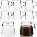 Suclain 8 Pcs Small Glass Creamer Pitcher with Spout Milk Frothing 2.3 oz Mini Milk Pourer Small Glass Pitcher with Handle Carafe Coffee Mug Pot Tea Frother Cup for Table Serving Kitchen