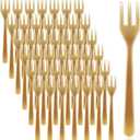 Skylety 500 Pcs Plastic Mini Forks 3.7 x 0.6 Inch Tiny Small Disposable Appetizer Cocktail Tasting Forks Utensils for Fruit Dessert Cakes Serving Supply(Gold)