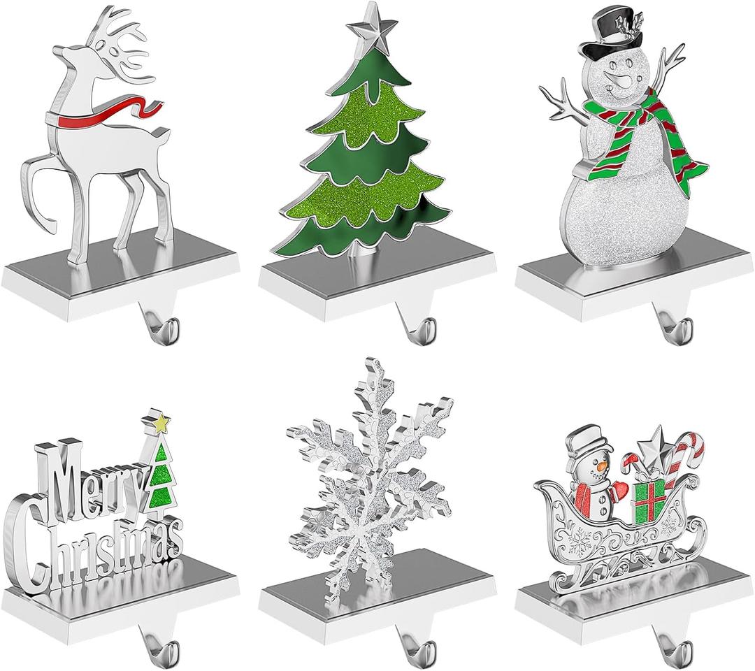 Homyplaza Christmas Stocking Holders for Mantle, Weighted Metal Stocking Hangers Hooks for Fireplace, Christmas Decorations (Set of 6)