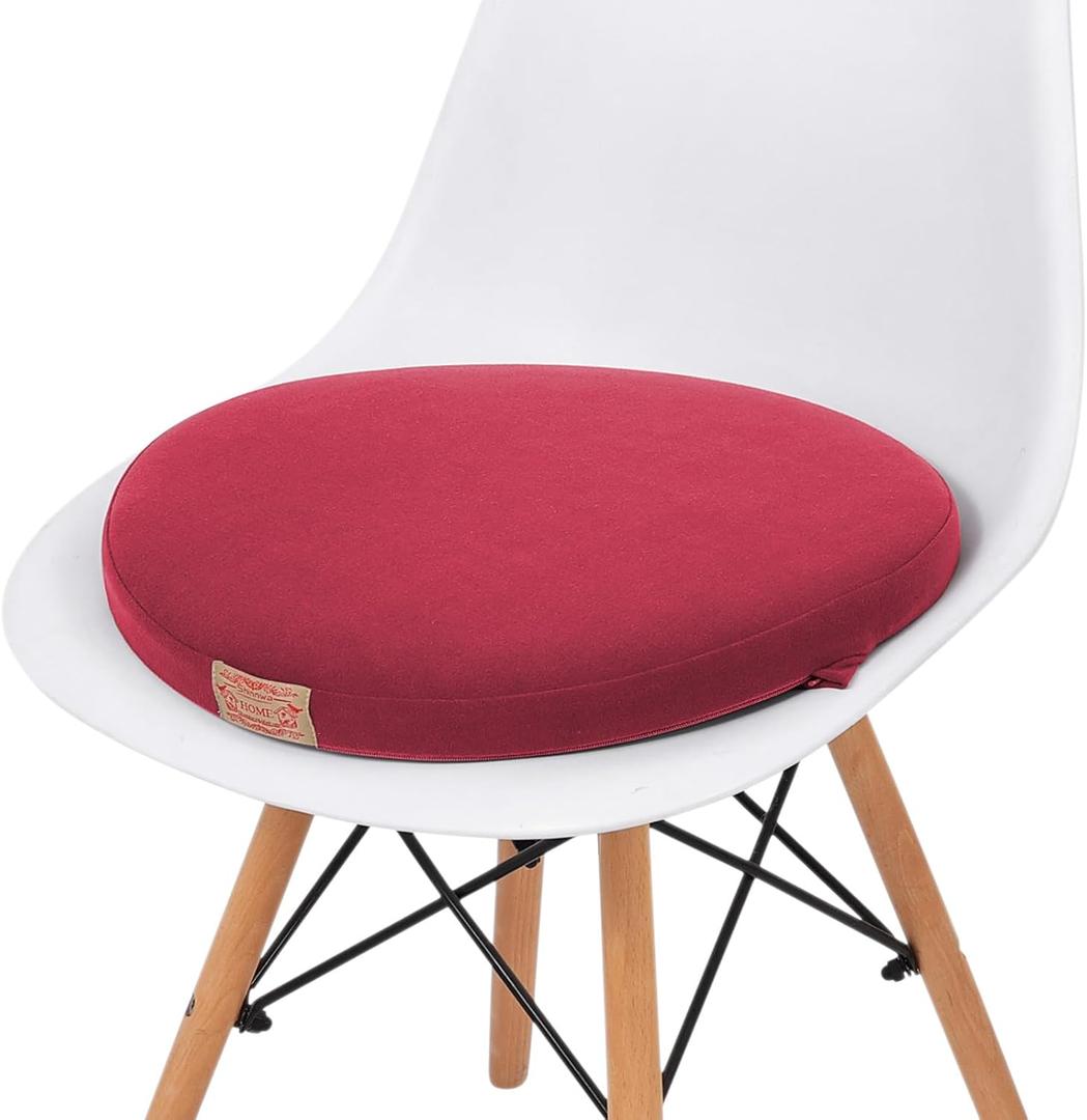Shinnwa Round Chair Cushion, Molded Memory Foam Round Seat Cushion with Silicone Non-Slip Backing and Washable Cover, 16x16x2in, Red
