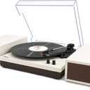 LP&No.1 Wireless Turntable with Stereo Bookshelf Speakers, Retro Record Player with Wireless Playback, 3 Speed Belt-Drive Vintage Turntable with Auto Off, Milk White