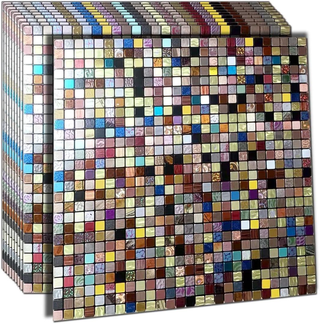 10 Sheets Peel and Stick Backsplash Tile, Self-Adhesive Mosaic Tile, Stick on Kitchen, Bathroom Vanities, Fireplace Dcor, Laundry Table (1.0 Mixed Colors)