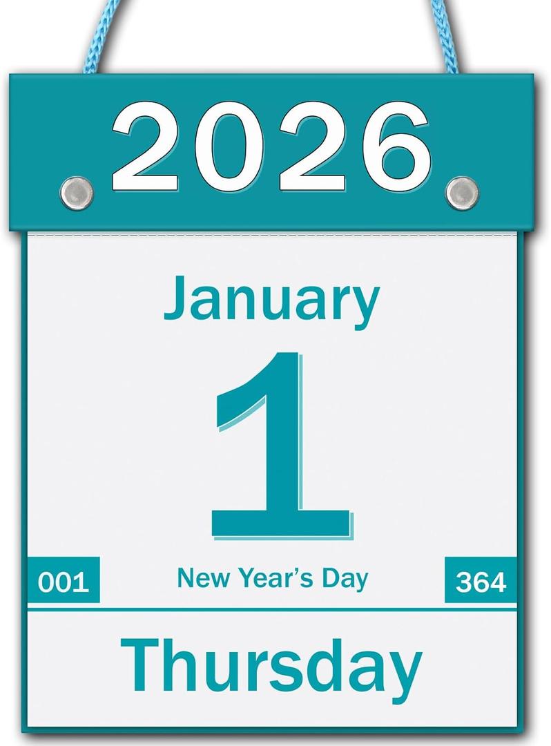 2026 Daily Wall Calendar, Page per Day with Large Print Dates, 365 Day Tear off Wall Calendar for Seniors Gift Home Office School Dorms, 8.5" x 6", Tear Away Calendars with Hanging String, Cyan