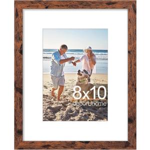decorUhome 8x10 Picture Frame, Display Pictures 5x7 with Mat or 8x10 without Mat, Wall & Tabletop Display Photo Frame, Distressed Brown, 1 Pack
