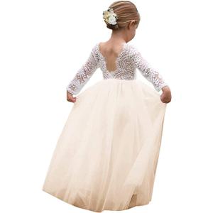 Topmaker Flower Girl Dress for Toddler Baby Girls,Lace Tulle Dress for Wedding,Birthday Party,Photoshoot,Special Occasion (7-8 Years, Sleeve-ivory)