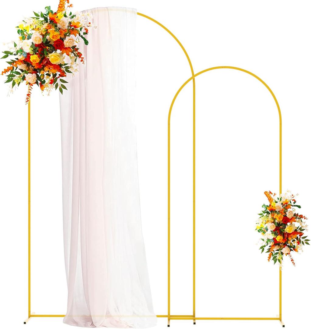 2 x Putros Metal Arch Backdrop Stand Gold Wedding Arch Stand Set of 2 (7.2FT/6FT) Square Arched Frame for Birthday Party Graduation Ceremony Decoration