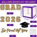 Purple and Gold Graduation Decorations 2026, Graduation Decorations Set of 4 Balloons Boxes with Letters 2026 GRAD So Proud of You, Congrats Grad Decorations for High School & College