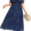 Women Plus Size Summer Dress - Easter Spring Floral Wedding Guest Maxi Long Dress (Navy Blue, 18Plus)